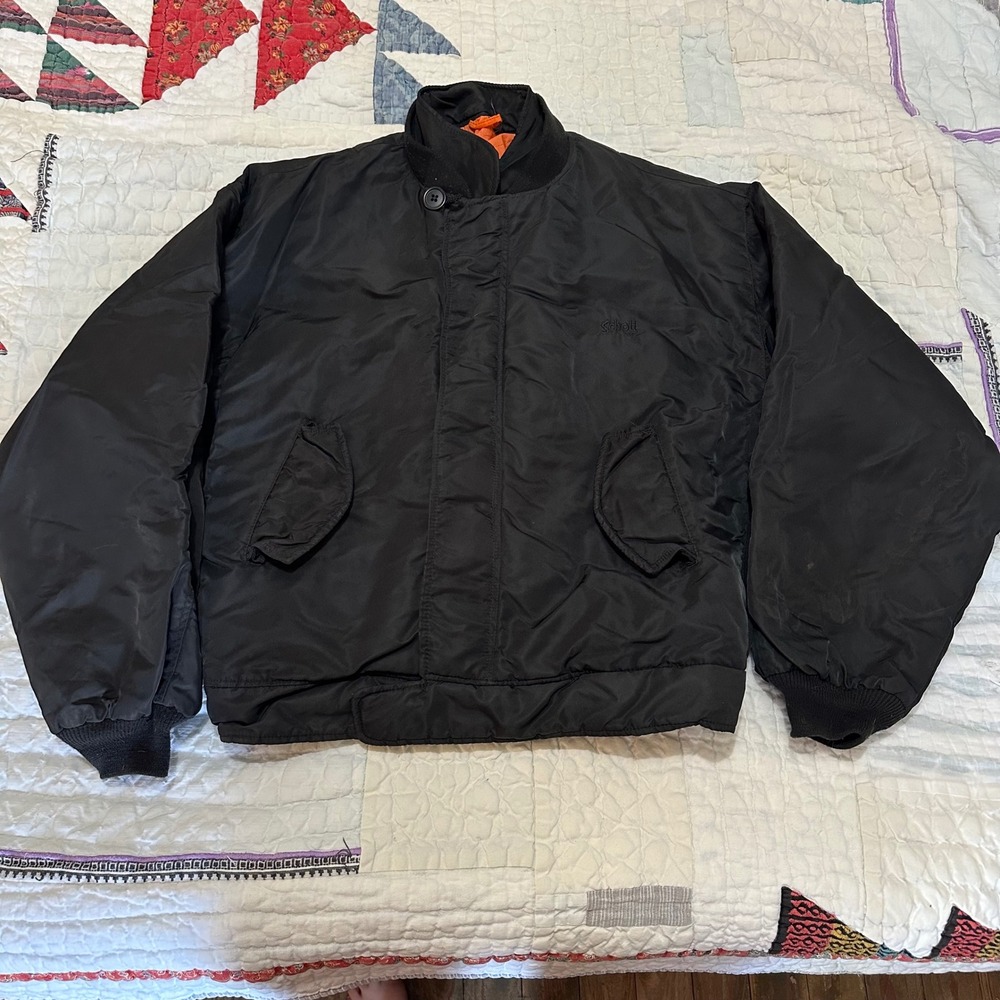 Schott Flyer Type Bomber Jacket Black Large Made in USA MA-1 Style